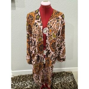 Anthropologie‎ Floral  Kimono Cardigan Long Cover Up Bohemian Resort Wear